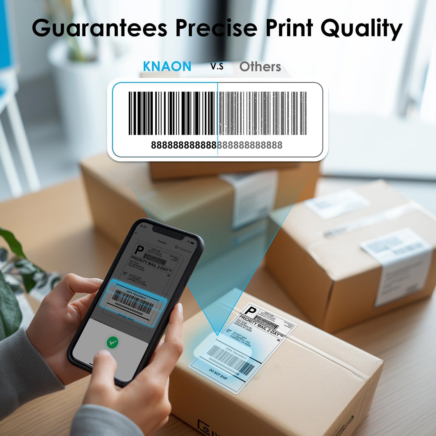 KNAON Bluetooth Thermal Shipping Label Printer, 4x6 Portable Thermal Address Label Printer for Small Business, Compatible with iPhone,Android,Windows,Mac–Works with Etsy Shopify USPS&More, White