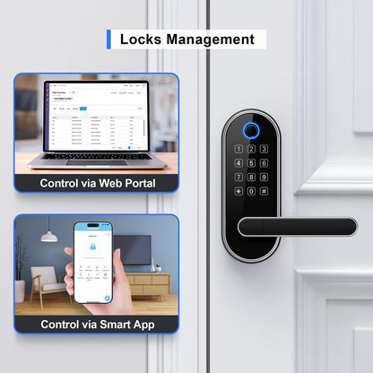 Bluetooth Fingerprint Smart Lock with Handle & Keypad – Fits Most US Doors, DIY Install, Keyless Entry: Code, FOB, Auto-Lock. Ideal for Home, Airbnb, Rental, Kids, Seniors. Alexa & Google Compatible