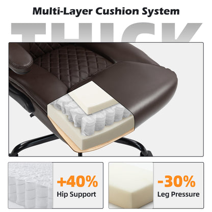Office Chair - Ergonomic High Back Computer Desk Chair with Rocking Function & Lumbar Support - Executive Comfortable Wide Swivel Rolling Office Leather Chair with Flip-up Armrests for Home Gaming
