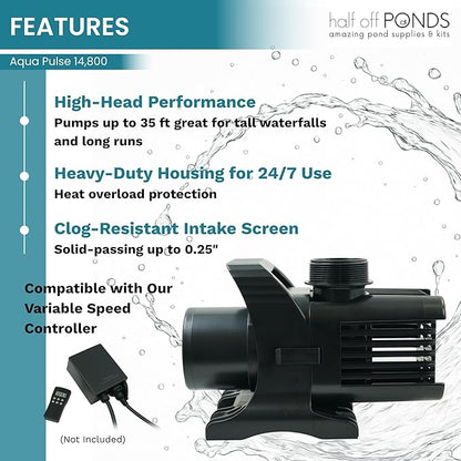 HALF OFF PONDS Submersible Water Pump, 14,800 GPH Pond Pump with 100FT Power Cord and 35.5FT Max Head, 1,100W Ultra Quiet Energy Efficient Pump for Koi Pond, Fountain, Waterfall, Water Garden, Skimmer