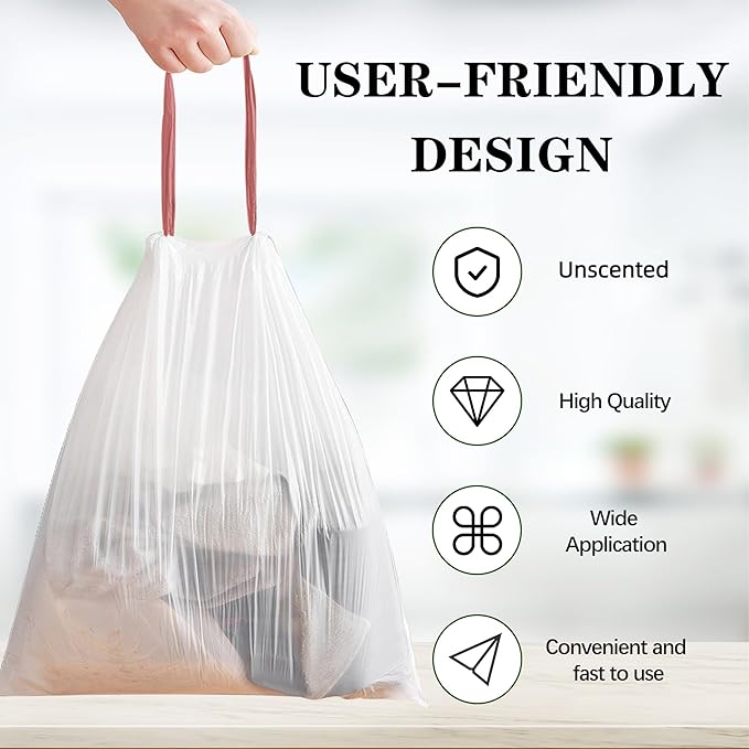8 Gallon White Drawstring Trash Bags