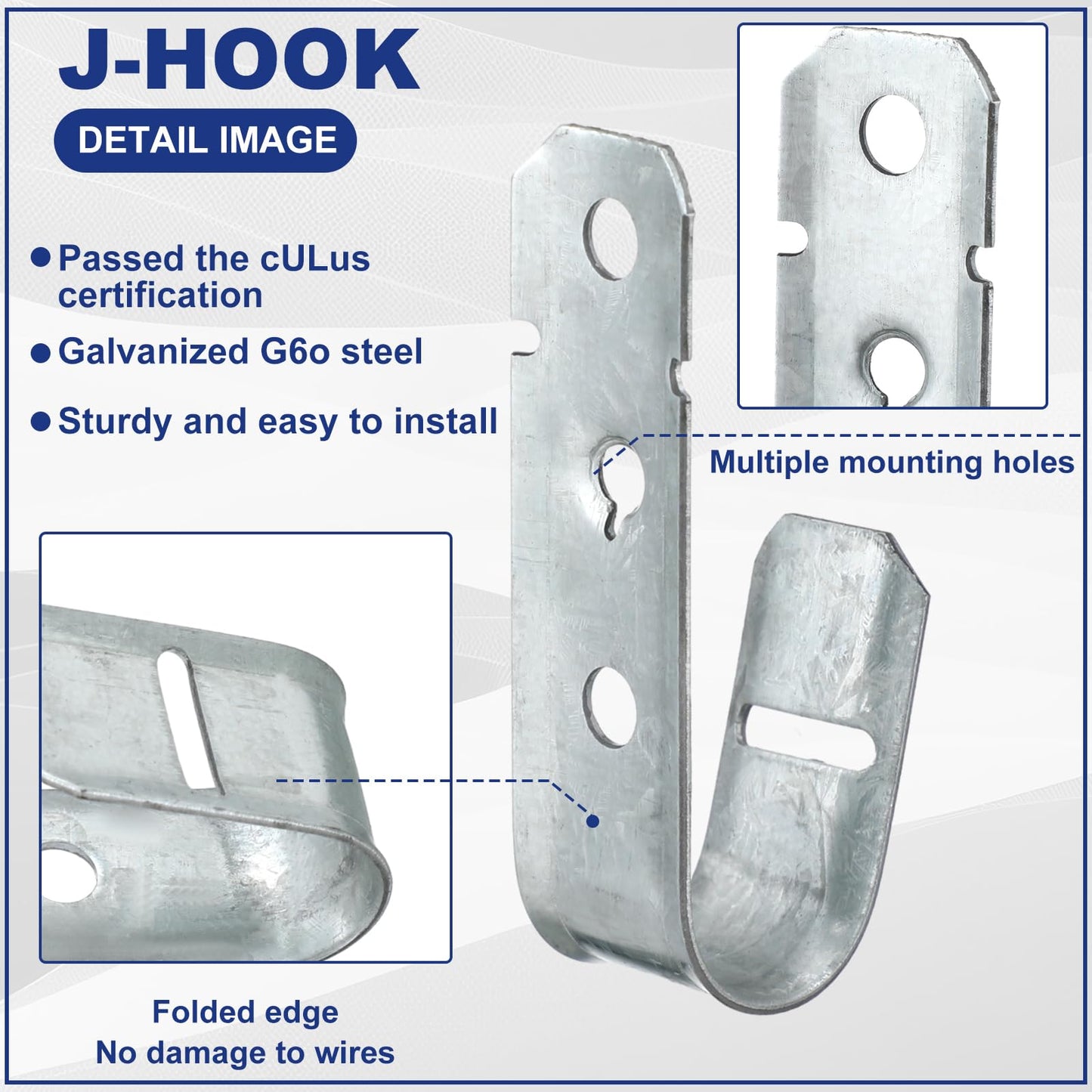 Gisafai 200 Pcs Cable Support J-Hook, 3/4 Inch Metal Garage Hooks for Hanging, Heavy Duty Network for Cable and Wire Management Wall Attaching J Utility, G60 Galvanized Steel, Silver
