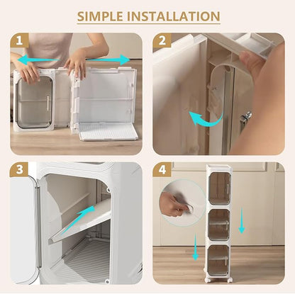 5-Tier Tall Slim Narrow Bathroom Storage Cabinet, White | Tool Free Assembly, Adjustable shelves, Fits for Narrow Spaces, Lockable Wheels, Magnetic Clear Door