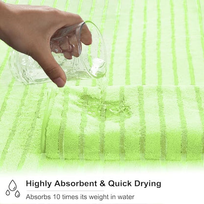 8 Pcs Grass Green Cabana Stripe Large Bath Towel Set
