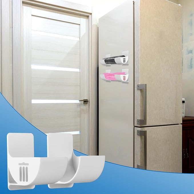 PEUTIER 2.5 Inch Small Trash Bag Holder, 4pcs Plastic, Wall Mount Kitchen Organizer, Multifunctional Storage for Home, White (05010)