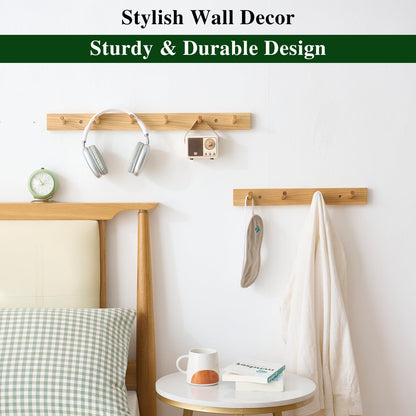 Sikflmi Hickory Wood Coat Rack Wall Mount 24 inches, Wooden Coat Hooks with 6 Hooks Coat Hanger for Hanging Hat Jacket Purse, Wall Hooks for Entryway, Bathroom, Bedroom, Natural