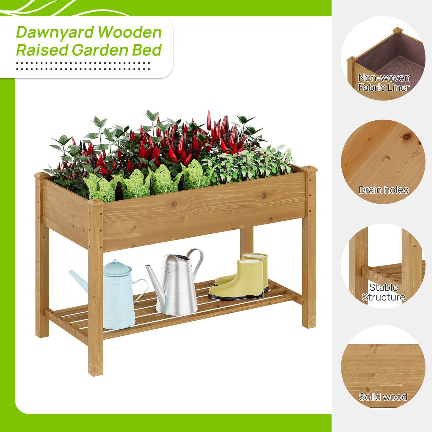 48x24x30.7in Wood Raised Garden Bed with Legs Elevated Planter Box Gardening Outdoor Planter Box Patio Kit Planting Bed for Vegetables Flowers Herbs Outdoor for Patio Balcony Backyard (Brown, Medium)