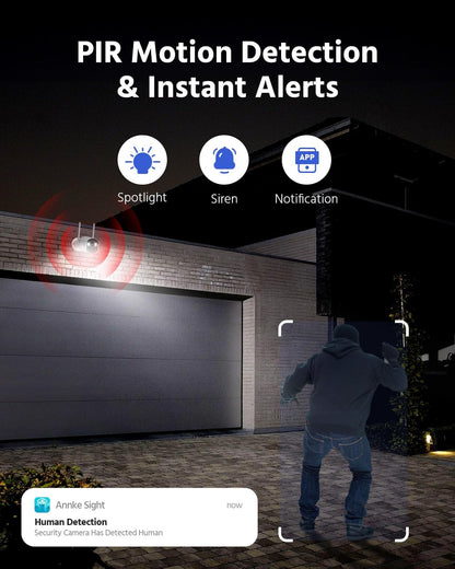 ANNKE 5MP Solar Wireless Security Camera Outdoor,Surveillance Home System,4CH and 2 Bullet Cam-Kit 2.5K, Color Night Vision, Spotlight Smart Alarm, PIR&Human Detection, 2-Way Audio, 64GB Memory Card