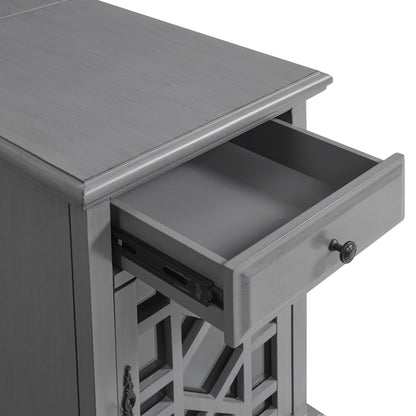 Martin Svensson Home Elegant Chairside End Table with Power — 24″W x 16″D x 25″H, Gray — Transitional Painted Accent Table with Flip-Top USB Charging, Drawer & Cabinet Storage