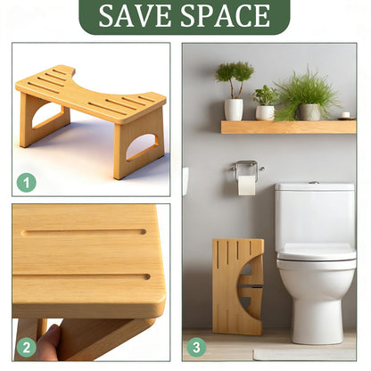 JACNITAD Foldable Toilet Stool, 7 Inch Poop Stool for Bathroom, Bamboo Toilet Stool Squat Adult, Collapsible Squatting Potty Stool with Non-Slip Strip - Improve Squatting Posture and Comfort, Wood