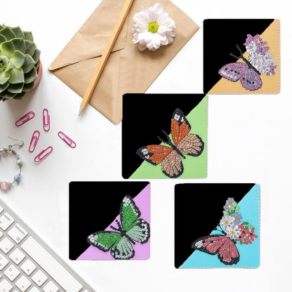 DDGYP 6 PCS Diamond Art Bookmarks, 3.94X3.94 Inch PU Leather DIY Corner Bookmarks with Butterfly & Flower Patterns, Diamond Painting Kits for Adults Book Lovers Home Reading Craft Gift