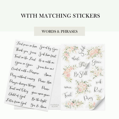 Bible Journaling Washi Tape Set for Women – 10 Rolls + Sticker Sheets, Floral Faith Theme Washi Tape with Scripture Verse & Christian Words, Decorative Tape for Planner, Prayer Journal Supplies