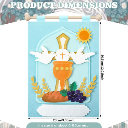 Wettarn First Communion Banner Kit for Boys Girls 9 x 12 Catholic Christian Religious Crafts Felt DIY Holy Communion Banner for Kids Sunday School Church Activity Baptism Party Decoration(Light Blue)