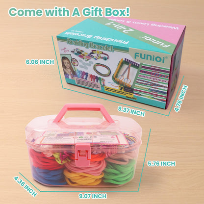 FUNiOi Weaving Loom Kit Toys for Kids, DIY Crafts Projects of 6 Potholders and 10 Friendship Bracelets, 2-in-1 Square Buildable Loom Knitting Kits, Gift Ideas for Girls 6-12 Years Old