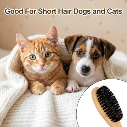 YUXIANLB Boar Bristle Pet Brush with Wood Handle, Soft Brush for Short Hair | Soft Cat and Dog Daily Grooming Tool for Short Hair Cats Small Dogs Gentle Massage Dandruff Removal