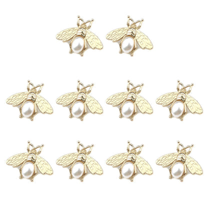 Quluxe 10 Pcs Metal Bee Buttons, Bee Embellishments Flatback Pearl Buttons Embellishment for Sewing DIY Crafts ＆ Garment Hardware Decoration- Gold