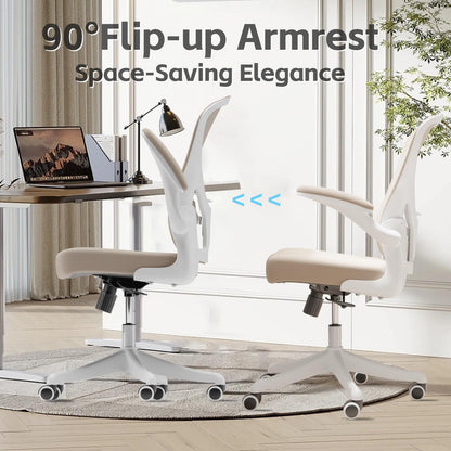 Ergonomic Office Chair with Adjustable Lumbar Support & Flip-Up Armrests - High Back Computer Desk Chair with Thickened Seat Cushion, Rolling Wheels for Home/Office Study Work
