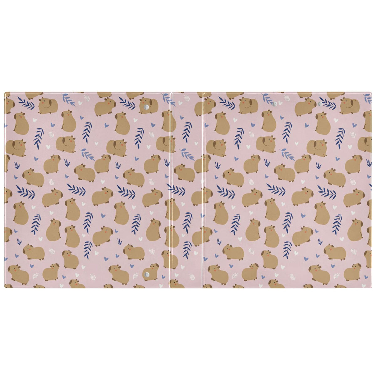 Cute Capybara Round Ring Binders 1.5 Inch Flowers Strawberry Doodle Pattern 3 Ring Clipboard Binder for Office School Work Supplies File Folder 200 Sheet Capacity