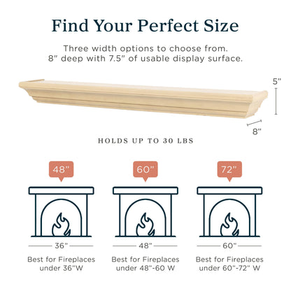 MANTELSDIRECT 60 Inch Floating Fireplace Mantel Wood Shelf in Unfinished - Colton from Mantels Direct | Wooden Rustic Wall Shelf Perfect for Décor and Electric Fireplaces