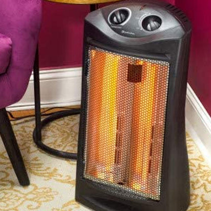Comfort Zone Space Heaters for Indoor Use, Portable Electric Heater, Adjustable Thermostat, Infrared Heat, Quartz Tower Space Heater with 2 Heat Settings, Bedroom Heater, Black