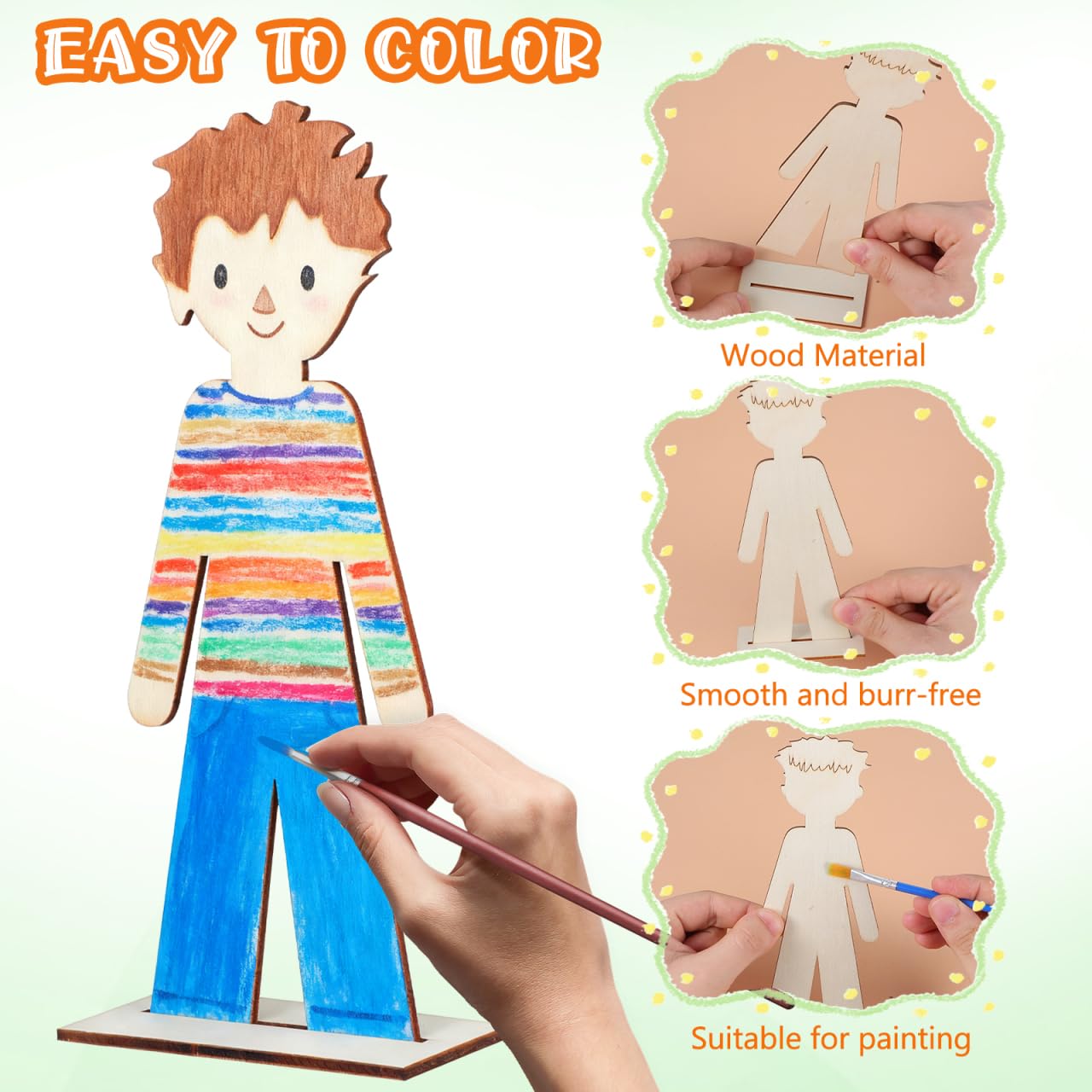 NUOBESTY 20pcs Standing Wooden People Cutouts Unfinished Human Cutouts Chips DIY Crafts Graffiti Toy Blank Boys People Labels Fragments