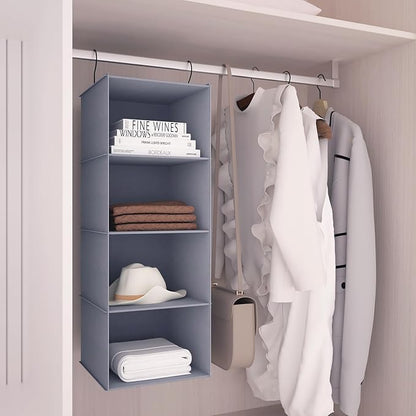Hanging Closet Organizer, Easy Mount Foldable 4-Shelf Hanging Closet Wardrobe