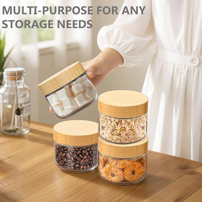 TBWIND 4 Pack 10oz Glass Jars with Bamboo Lids, Spoons, Airtight Overnight Oats Containers, Wide Mouth Mason Jars, Food Storage Container for Yogurt Salad Snacks Spice Sugar Meal Prep – Reusable
