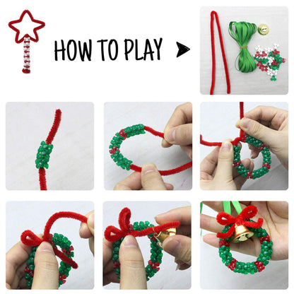 Hifunwu 1570 PCS Christmas Beaded Ornament Kit Plastic Tri-Shaped Beads with Pipe Cleaners for Christmas Craft Tree Hanging