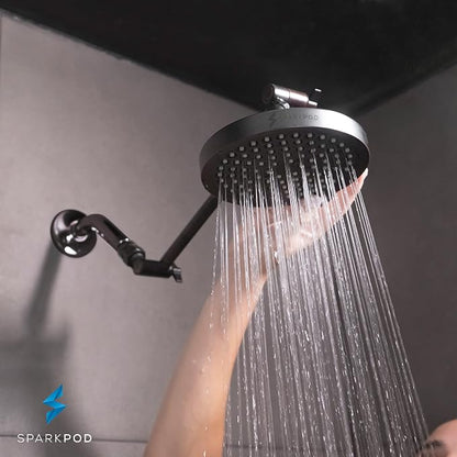SparkPod Rain Shower Head, 6 Inch Round | High Pressure Shower Heads, 90 Nozzle (Touch-to-Clean), Adjustable Showerhead, No-tool Universal Connection
