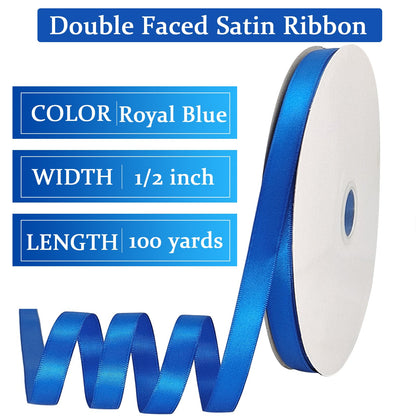 OZXCHIXU Royal Blue Satin Ribbon Double Faced Satin 1/2 inch x 100 Yards Polyester Ribbon for Gift Wrapping Crafts Wedding Decoration Bows Ornaments Party Bouquet Floral Arrangement