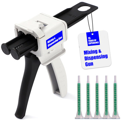 SoKalChw Mixing dispensing gun, Epoxy glue gun, AB Impression Material Gun ratio 1:1/2:1 for 50ml, Compatible with 3M adhesive 04747 cartridges and double cartridges, With 10 pcs 3.3in mixing nozzl