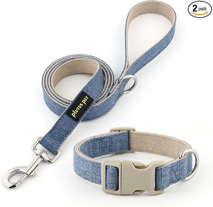 Plutus Pet Cotton Hemp Dog Collar and Leash Set, Adjustable Collar for Small, Medium, and Large Dogs, Heavy Duty and Soft on Skin, Haze Blue, XS
