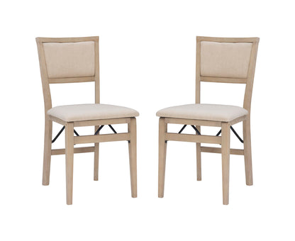 Linon Keira Natural Rustic Wooden Folding Chair with Beige Upholstered Seat and Back Set of 2