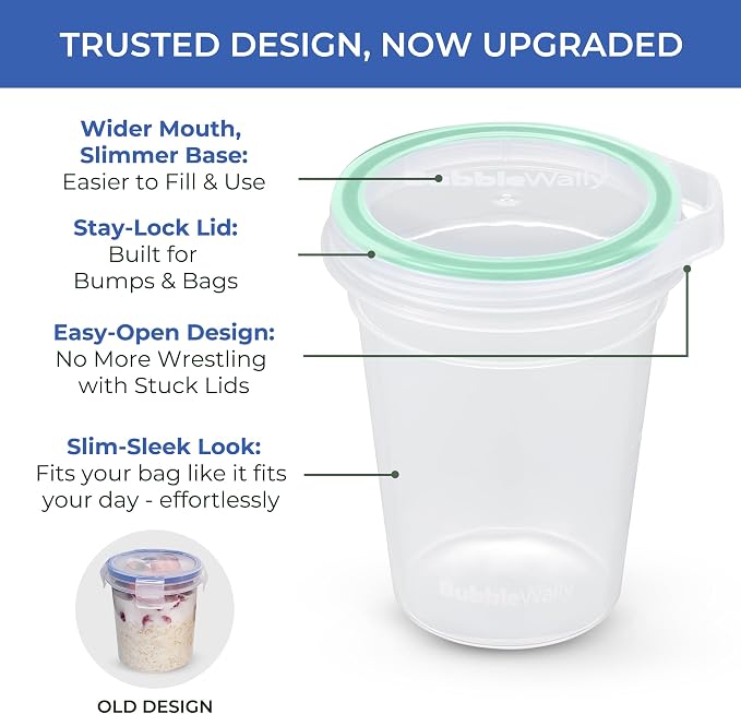 BubbleWally JoyPlus Overnight Oats Containers with Lids Plastic (Mix) - Meal Prep Containers Reusable for Food Storage – 16oz Jars for Breakfast, Snacks, and Lunch