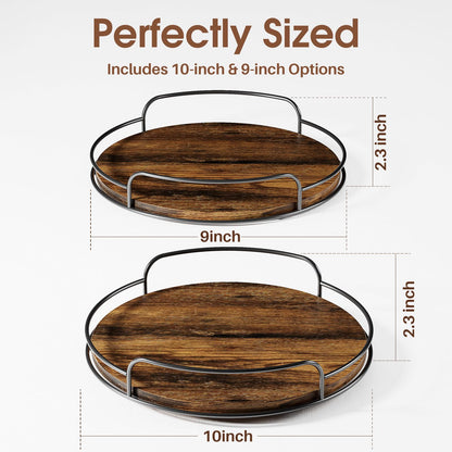 LAMU 2 Pack 9'' 10'' Lazy Susan Turntable Organizer for Table Top Cabinet, Wooden Lazy Susan for Kitchen, Pantry, Countertop, Bathroom Vanity, Spice Organization, Wood Decor