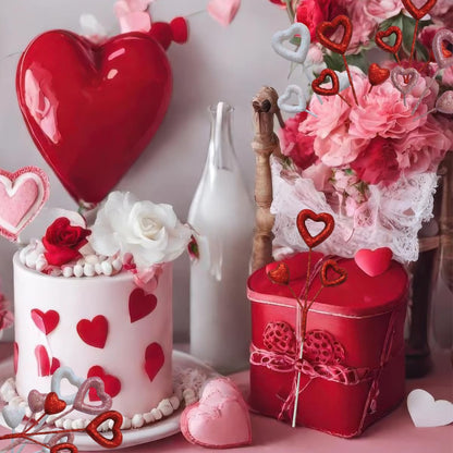 6 Pcs Glitter Heart Picks Valentine's Day Puffy Foam Hearts Floral Sparkly Sticks for Valentine Wedding Arrangements Party Vase Floral Bouquet Crafts Table Centerpiece Decorations