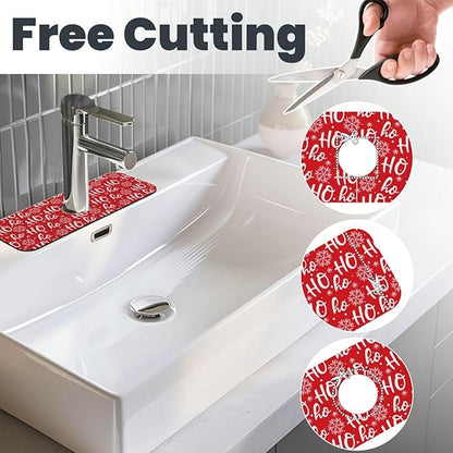 Christmas Snowflake Ho Red Buffalo Plaid Kitchen Sink Splash Guard Faucet Mat 1