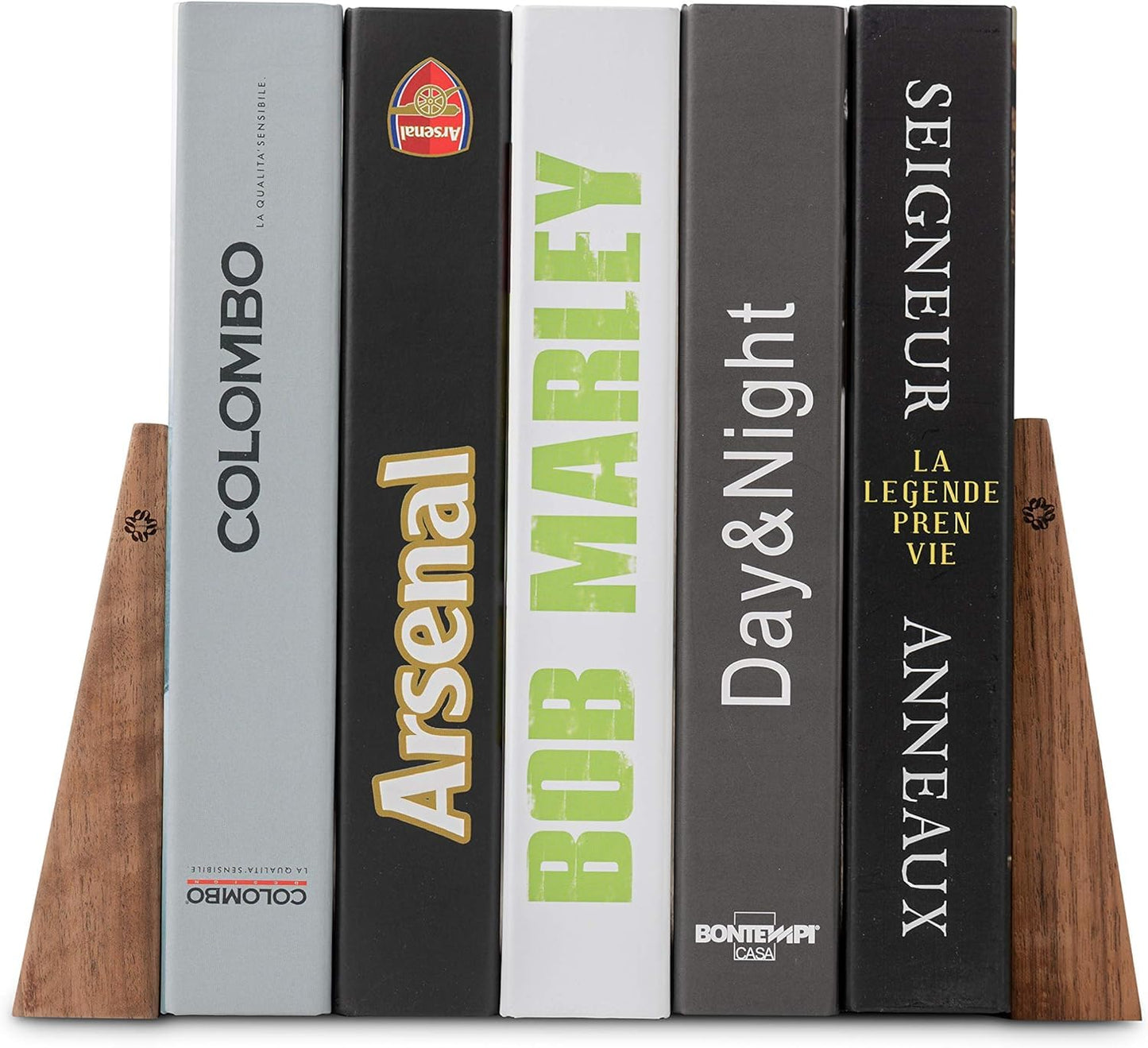 TILISMA Walnut Bookends for Shelves | Wooden Book Ends for Shelves | Sturdy Book Holders, Stoppers with Metal Base for Bookshelves | Slick Decorative Bookends Stands Firmly on Bookshelf (4 Pairs)