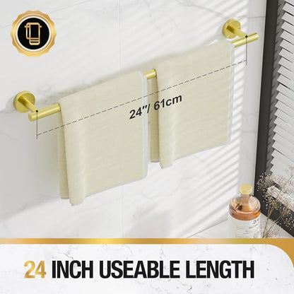 HITSLAM Gold 24 Inch Towel Bar for Bathroom, SUS304 Stainless Steel Bathroom Towel Rack Wall Mounted, Modern Home Decor Bath Towel Holder with Hardware Accessories (Total Length 25.7 Inch)