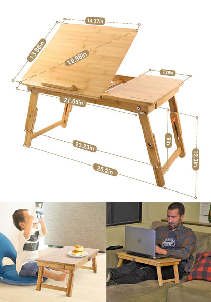Laptop Desk Nnewvante Table Adjustable Bamboo Foldable Breakfast Serving Bed Tray w' Tilting Top Drawer