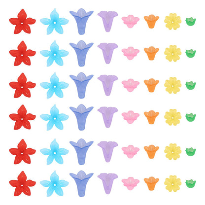 Pandahall 400pcs Mixed Acrylic Flower Beads Caps 8 Style Colorful Frosted Floral Spacer Loose Beads Lucite Beads Flower for Jewelry Making DIY Craft