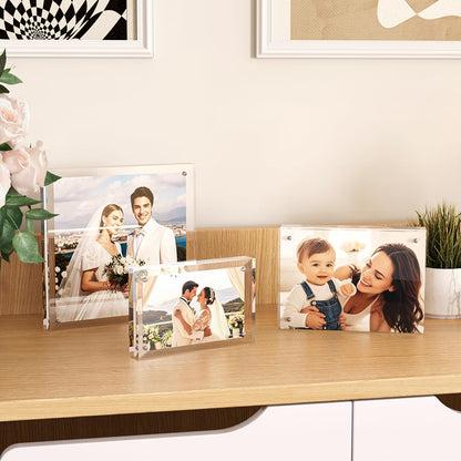 Egofine 4x6 Acrylic Frames 6 Pack, 20mm Thicker Frameless Clear Picture Frames, Double Sided Magnetic Picture Frames, Free Standing Desktop Display