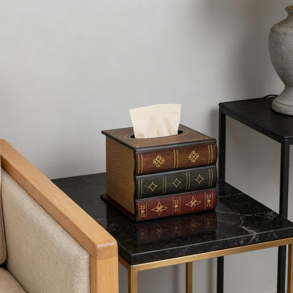 Crafted Classical Retro Wooden Antique Book Tissue Box Cover Square Tissue Holder Dispenser Paper Case Napkin Holder Home Decor for Bathroom Living Room Office Kitchen Car Farmhouse