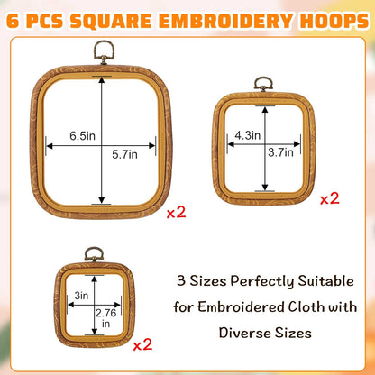 Qunclay 6 Pcs Square Embroidery Hoop Frame 3 Sizes Cross Stitch Display Hoops Ring for Art Craft DIY Sewing and Hanging Ornaments Decor