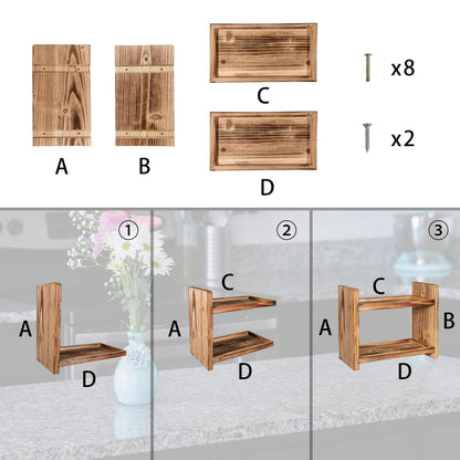 Cloud Fragrant 2-Tier Wooden Spice Rack, Countertop Organizer for Kitchen & Bathroom, Multi-Purpose Storage Shelf for Cosmetics, Spices, Toiletries
