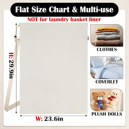Canvas Laundry Bag with shoulder Strap 24"W x 29"H, Large Drawstring Dirty