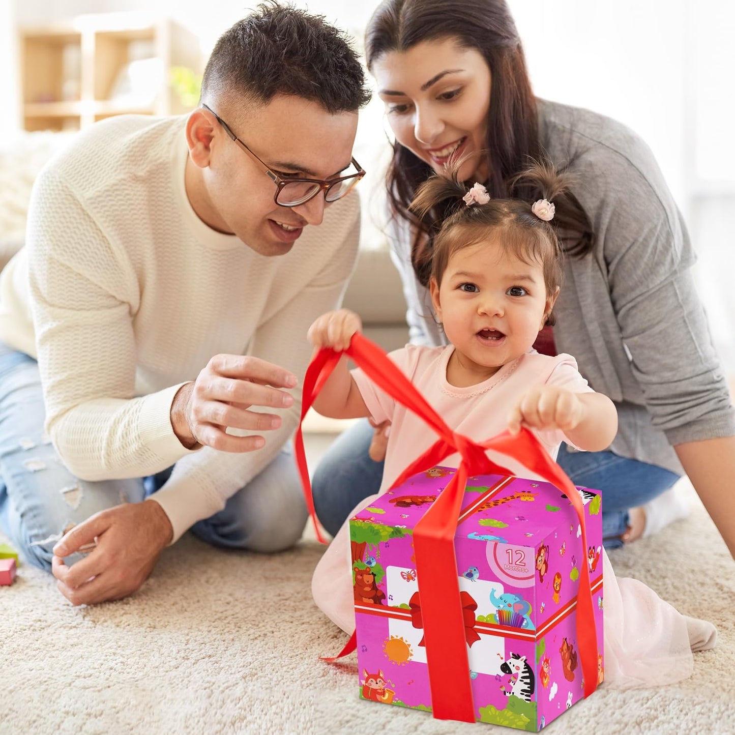 KMTJT Wooden Activity Cube Toddler Toys 12-18 Months, 7-in-1 Montessori Learning Toys for 1 2 Year Old Boys Girls, Bead Maze Sensory Toy, First 1st Birthday Gifts with Sorting & Stacking Board (Pink)