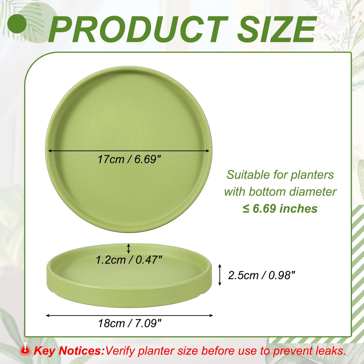 YELARXI 6.7 Inch Ceramic Plant Saucers, Round Flower Planter Water Trays Ceramic Plant Saucer Pot Tray -Fitting for (Outdoor/Indoors/Garden/Planting/Water/Flower/Coffee) Green