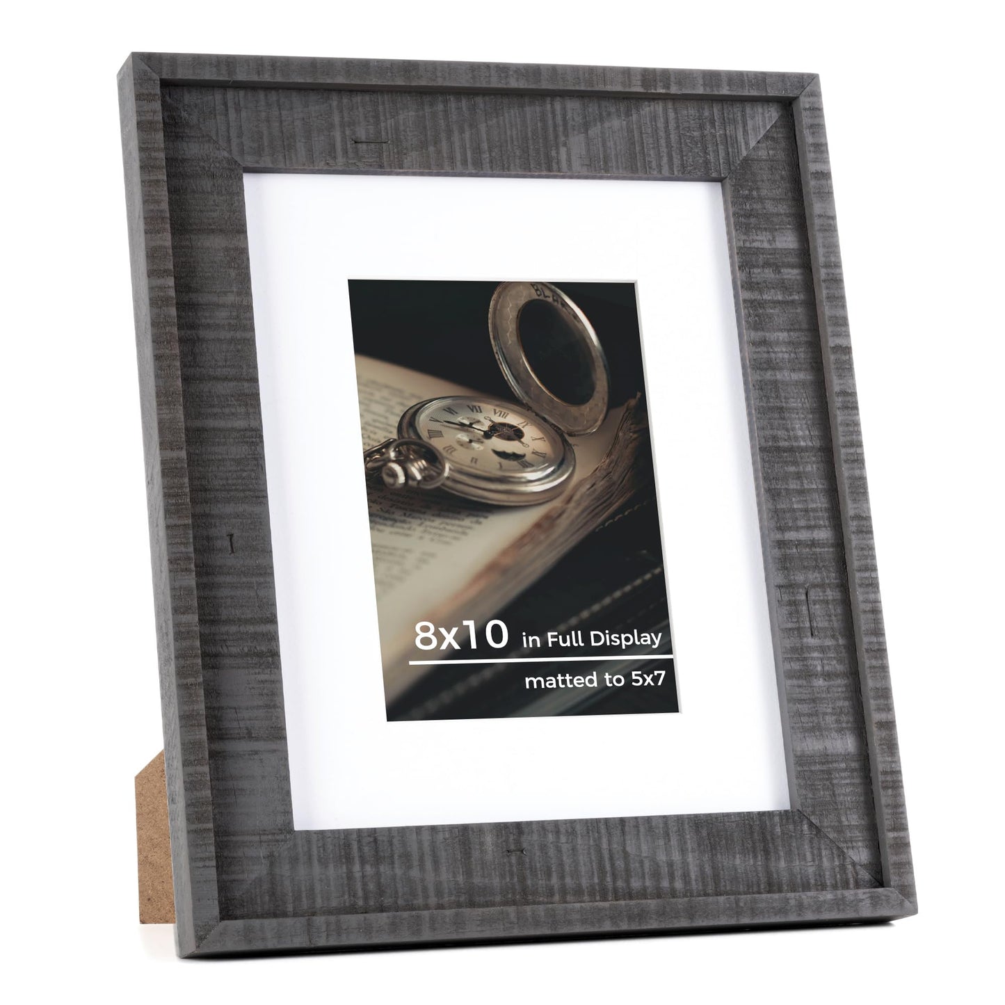 8x10 Wood Picture Frame, 8x10 inch Photo Frame with 5x7 Removable Mat, Distressed Rustic Country Style with Chisel Marks, High Definition Tempered Glass, Vertical and Horizontal Display, Wall Hook Hanging Hardware Included, Grey