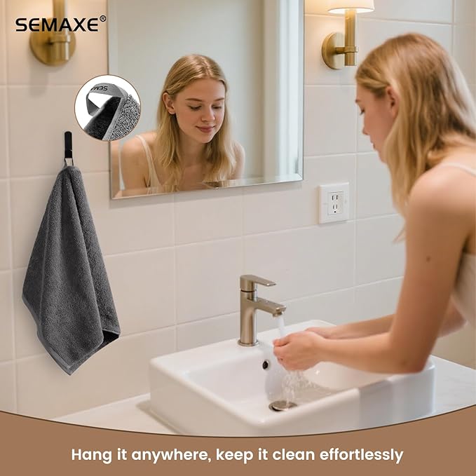 SEMAXE Gray Hand Towels for Bathroom, Quick-Drying, Easy Care